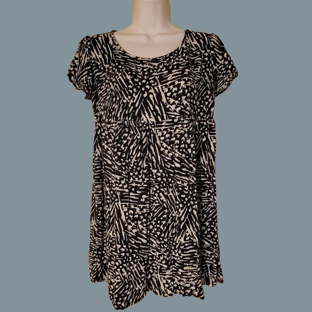 Mossimo Black and Beige Print Short Sleeve Empire Waist Swing Dress, Size S